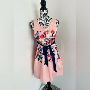 Motherhood Maternity Light Pink Floral V-Neck Sleeveless Tie Waist Cotton Dress